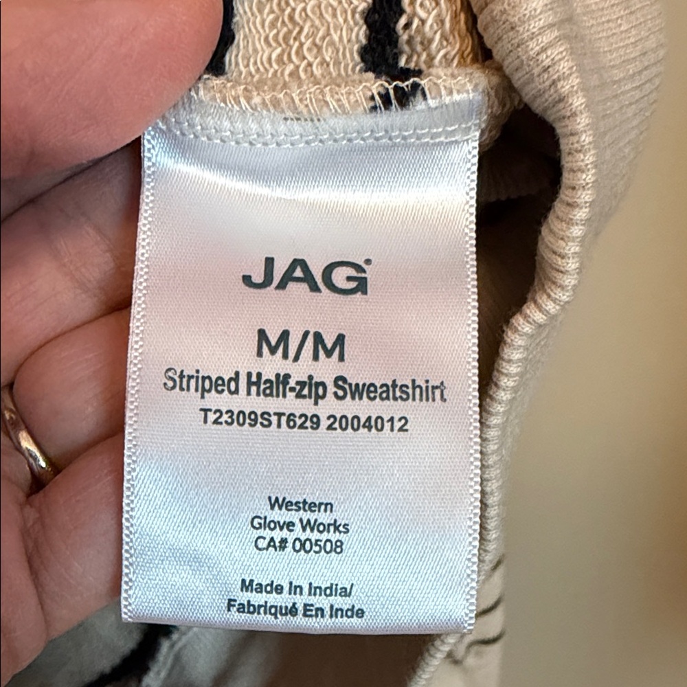 JAG Size Medium Striped Half-Zip 100% Cotton Pullover Sweater Top - Picture 5 of 6